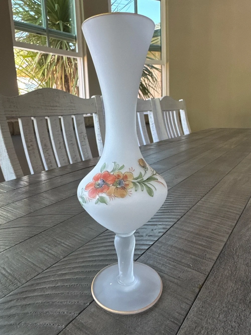 Vintage Frosted Floral Glass Bud Vase
